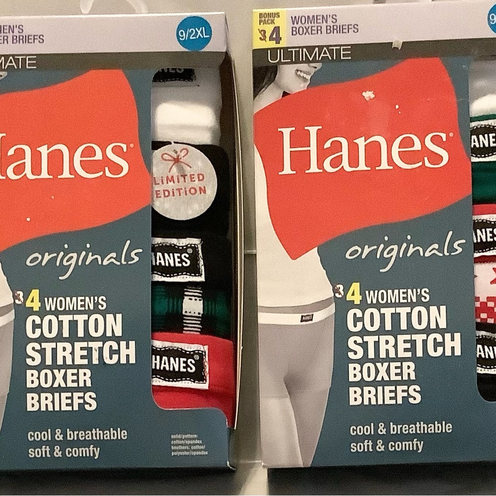 Hanes Women's Cotton Stretch Boxer Briefs - White, Black, Red, Green #30